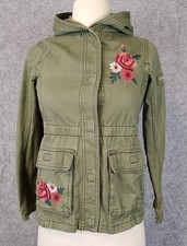Abercrombie Kids Anorak Jacket Girls Sz 9/10 Hooded Canvas Green Embroidered
