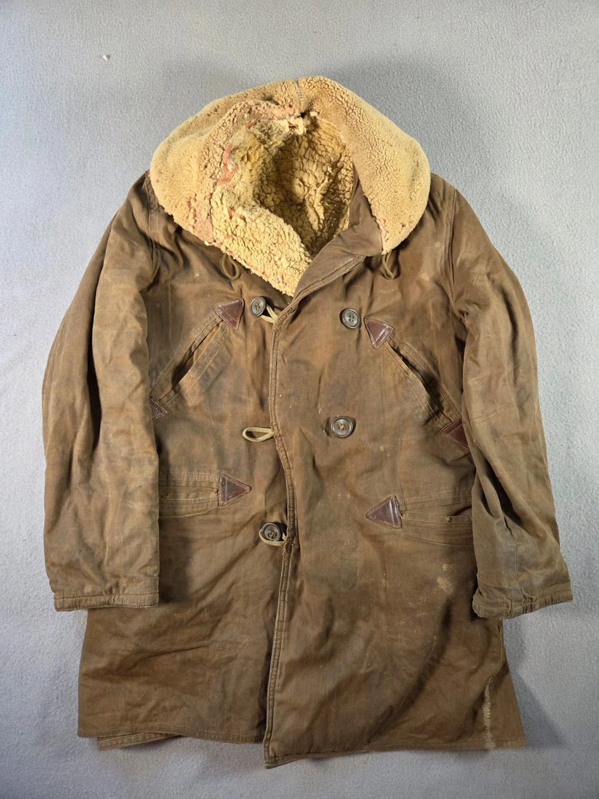 Vintage Barnstormer Coat Mens Small Brown Moleskin Shearling Lined Leather Trim image 1