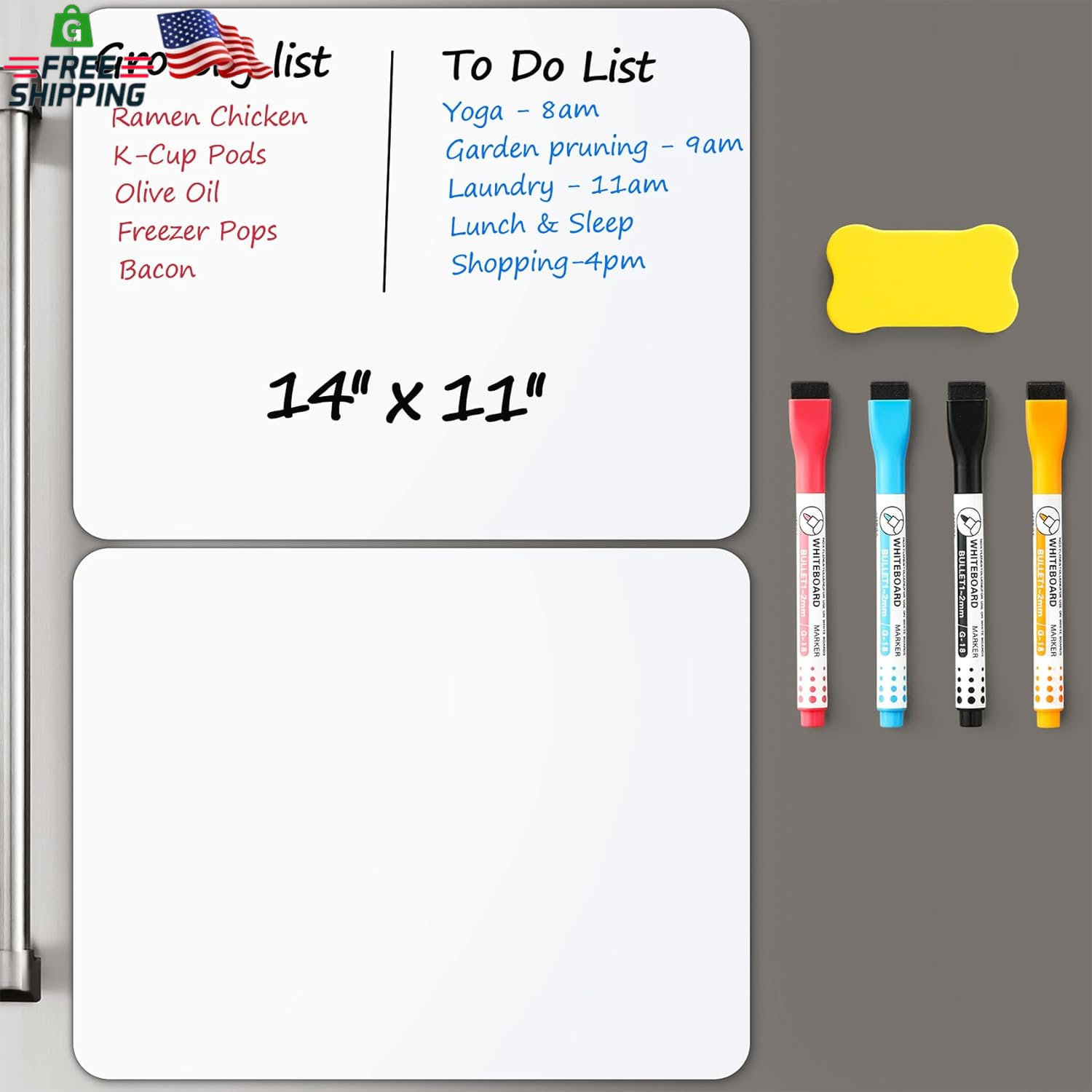 2 PCS Magnetic Dry Erase Whiteboard for Fridge, 14