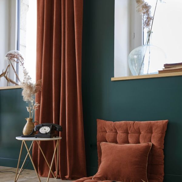 Rideau ajustable sans ourlet velours terracotta CÉSAR 140x270 cm
