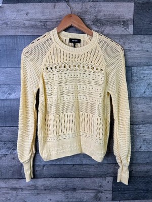 Me + Em Womens Crochet Jumper Top Size Small Yellow Open Knit Boho Spring