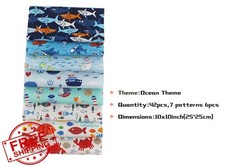 Ocean Theme Cotton Fabric Squares - 10x10" Layer Cake 48pc Quilting Sewing