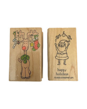 Hero Arts Stamping Up Santa and Reindeer Wooden Rubber Stamp