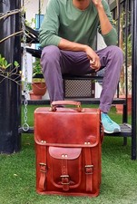 Vintage Real Goat Leather Messenger Satchel Bag Men's Genuine Brown Shoulder