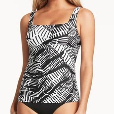 Sea Level Swim Tankini Top US 6 Black White Multifit Cup Convertible Sustainable