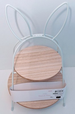 Easter Bunny Dessert Cup Cake Stand 2 Tier Party Tray Round Wire and Wood New