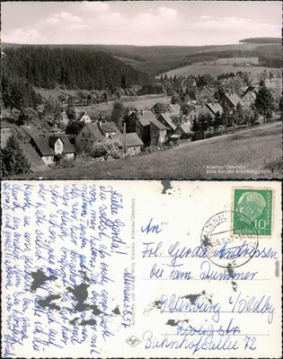 Postcard Altenau, mountain town panoramic view of the Bruchberg area 1957