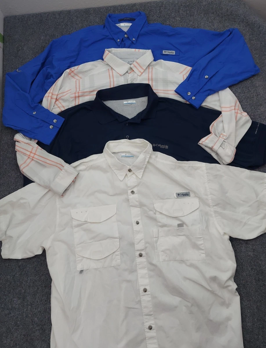 Lote 4 Camisas de Pesca COLUMBIA PFG UNDER ARMOUR Para Hombres XL Azul Ventilado Senderismo