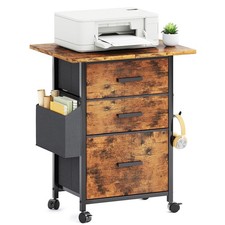 3 Drawer File Cabinet with 24'' Extended Desktop, Mobile Filing Cabinet, Prin...