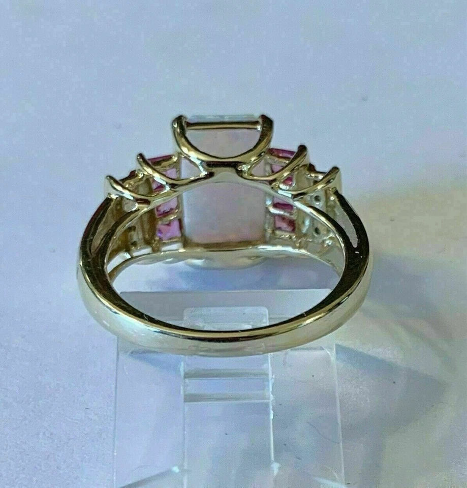 2Ct Emerald Lab Created Opal and Red Ruby Engagement Ring 14K Yellow Gold Plated - Image 2 of 4