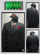 450 RALPH LAUREN 42R Gray Check Plaid 2 Pc VEST Blazer 100 PURE WOOL 722071