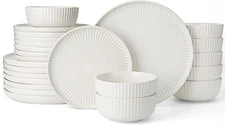 Starlight Dinnerware Sets, Plates and Bowls Dish Set of 8 (24 Pieces), Ribbed Te