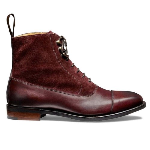 Stivaletti stringati da uomo in pelle bordeaux fatti a mano e scamosciati |  eBay