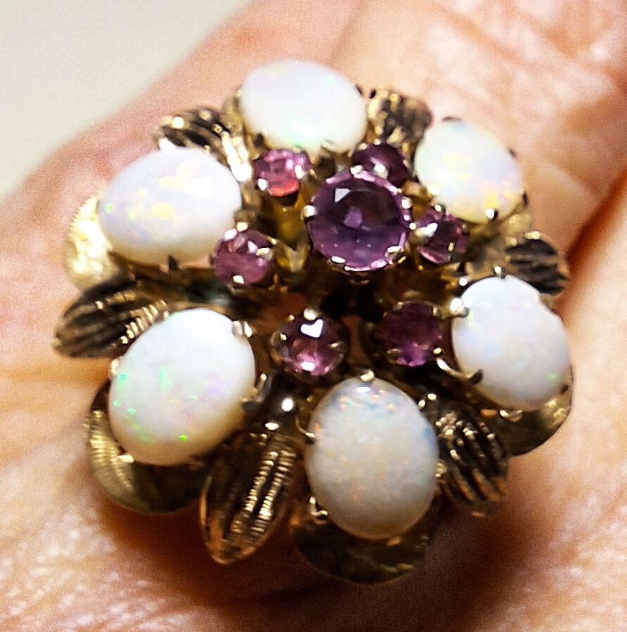 Victorian 14K Gold Ruby & Opal Ring - image 2