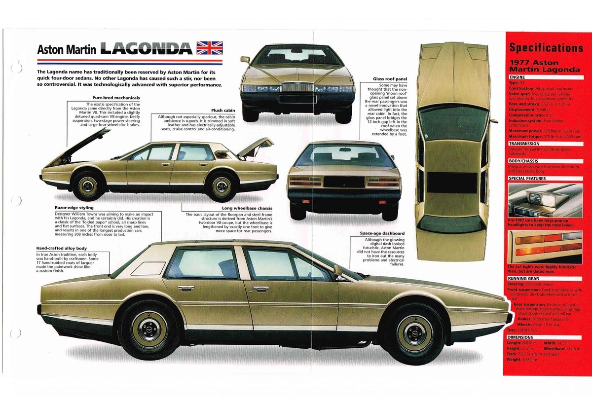 ASTON MARTIN カタログ ASTON MARTIN LAGONDA SPEC SHEET / Brochure / Catalog: 1976,1977