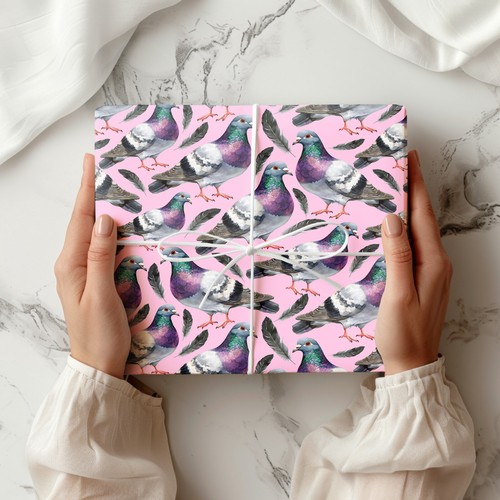 Pigeon Gift Wrap – Watercolour Pigeons Wrapping Paper with Feathers Design W71 - Picture 14 of 44