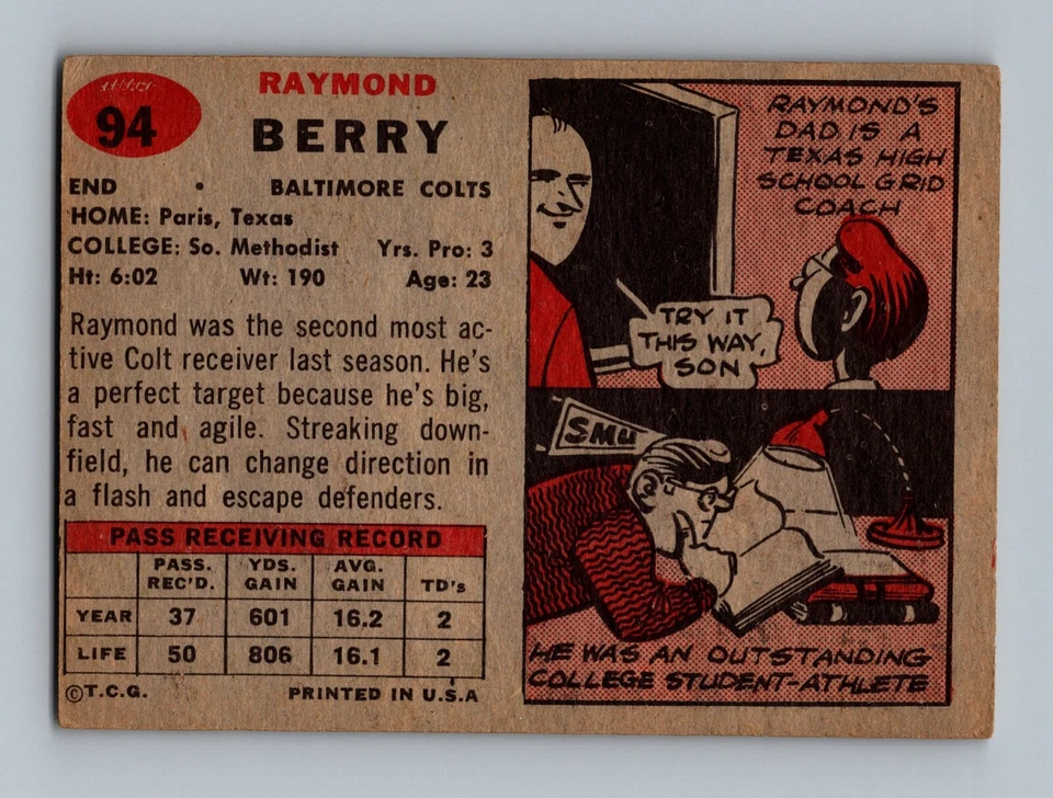 1957 Topps #94 Ray Berry Rookie VG-VGEX Vintage Football Card - Image 2 of 2