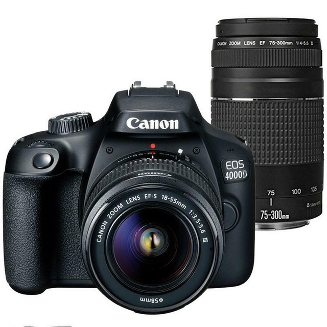 Canon EOS 4000D Rebel T100 18MP DSLR Camera + EFS 1855mm and EF 75
