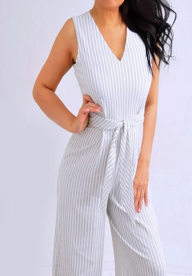 Mono Mameluco Calvin Klein Marfil Blanco Negro Rayas Pierna Ancha 2 S Pequeño Foto 2 de 4