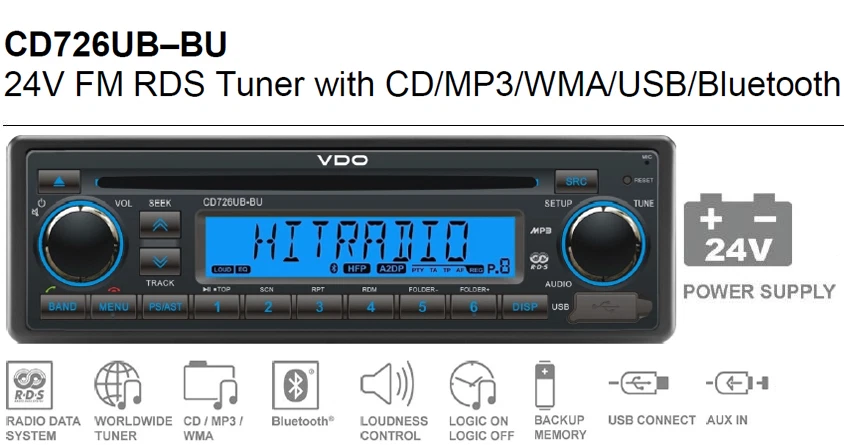24 Volt Bluetooth LKW Radio RDS Tuner CD MP3 WMA USB Truck Bus 2910000080800 - Bild 2 von 4
