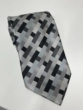 Bergamo New York Black & Silver/Gray Geometric Tie 57" Length