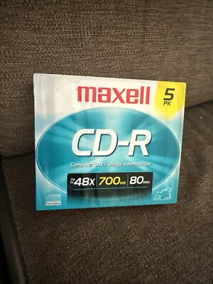 Maxell 5pk Blank Audio Data Recordable CD-R 80min 700MB Maxdata, NEW Sealed