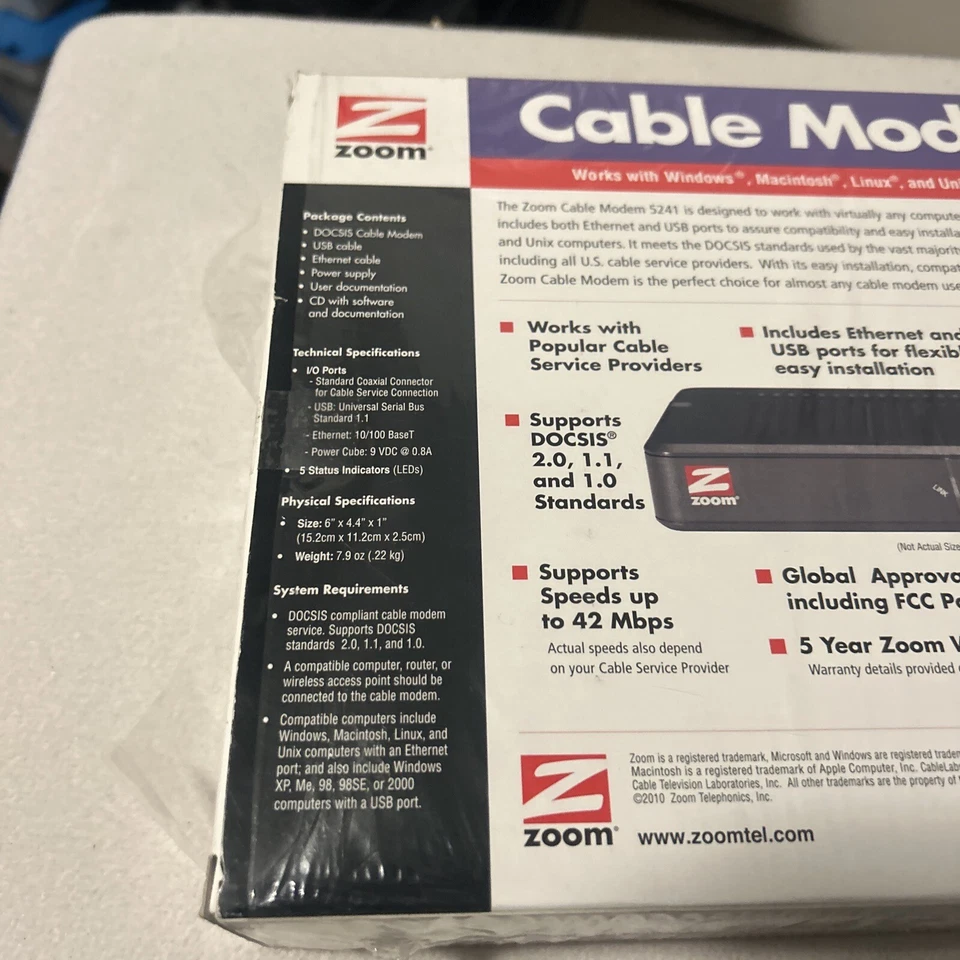 New Zoom Cable Modem Ethernet/USB External Model 5241 Windows Mac Linus Unix - Image 4 of 4