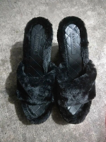 Womens Summer Fluffy Slide Slippers Faux Fur Wedge Platform Beach Shoes Sandals - Picture 6 of 28