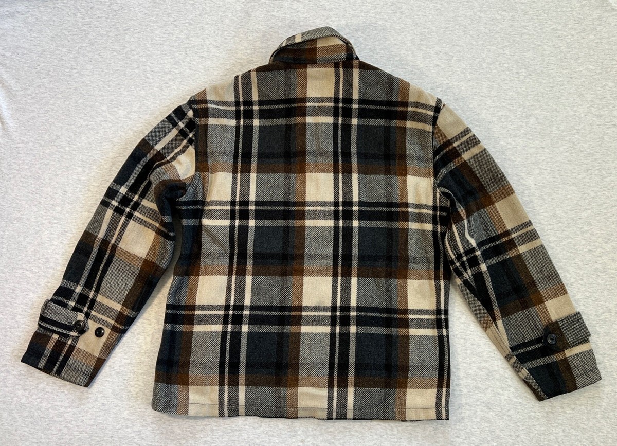 Vintage 50s 60s Sears Black Brown Plaid Zip Wool Jacket Vintage 50s 60s Sears Black Brown Plaid Zip Wool Jacket