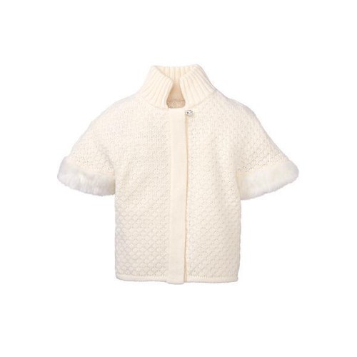 Girls Ivory Cardigan, Fur Trim (Size 