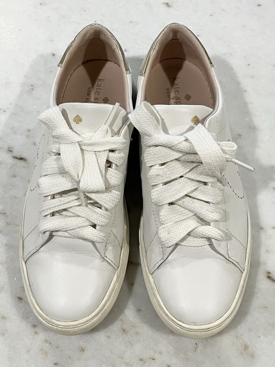 KATE SPADE NY~WHITE/GOLD~LEATHER *ANGELISE* LOW SNEAKERS SHOES