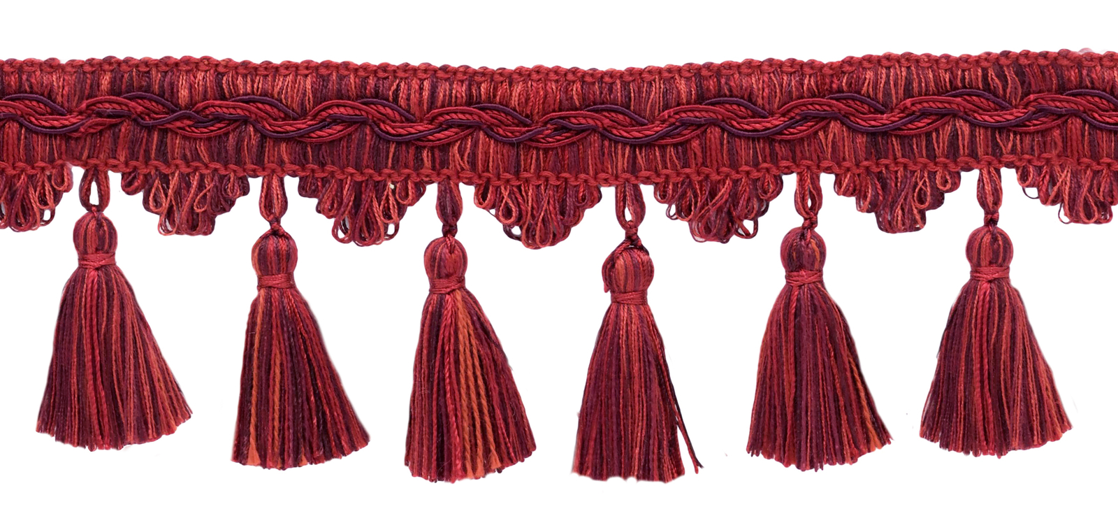 Scalloped Tassel Fringe Trim, Color# VNT12 - Wine Medley Red [18 Yards]