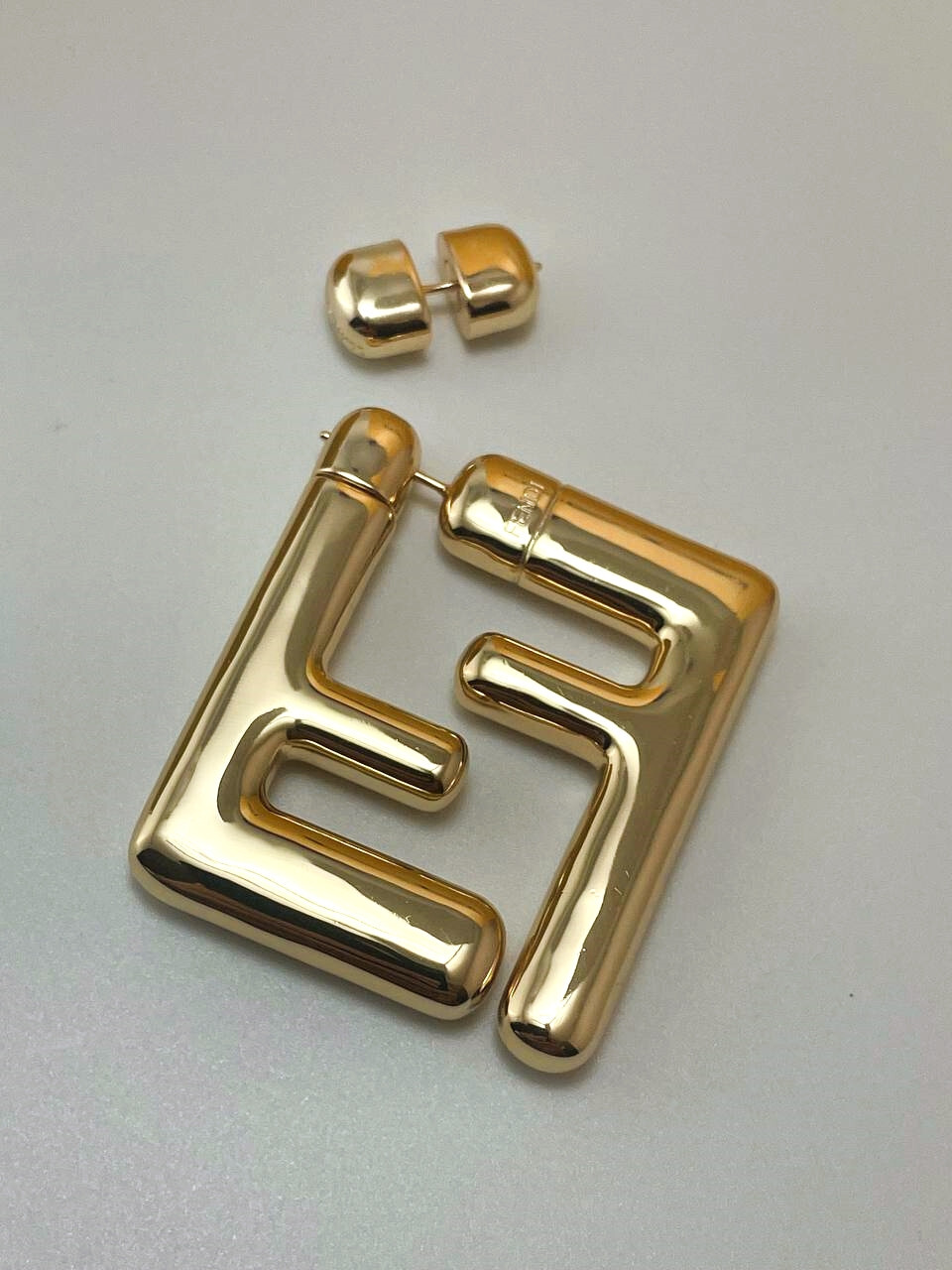 Chunky Gold Tone Metallic Fashion Signature F Earrings Statement Maxi Earrings