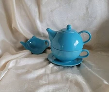 OMNIWARE TEA FOR ONE - TURQUOISE BLUE TEAPOT SET W/TEABAG HOLDER (NO INFUSER)