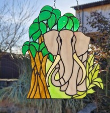 Elephant in the Jungle Stained Glass Suncatcher Hanging Wild Animal Ornament