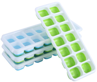 Pritogo 14-Fach Eiswürfelform (4er Pack) mit Deckel - Grün/Blau Stapelbar