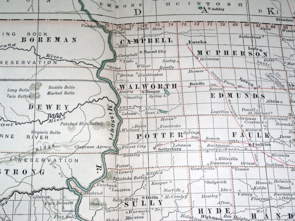 1897 ANTIQUE DATED MAP OF SOUTH DAKOTA eBay