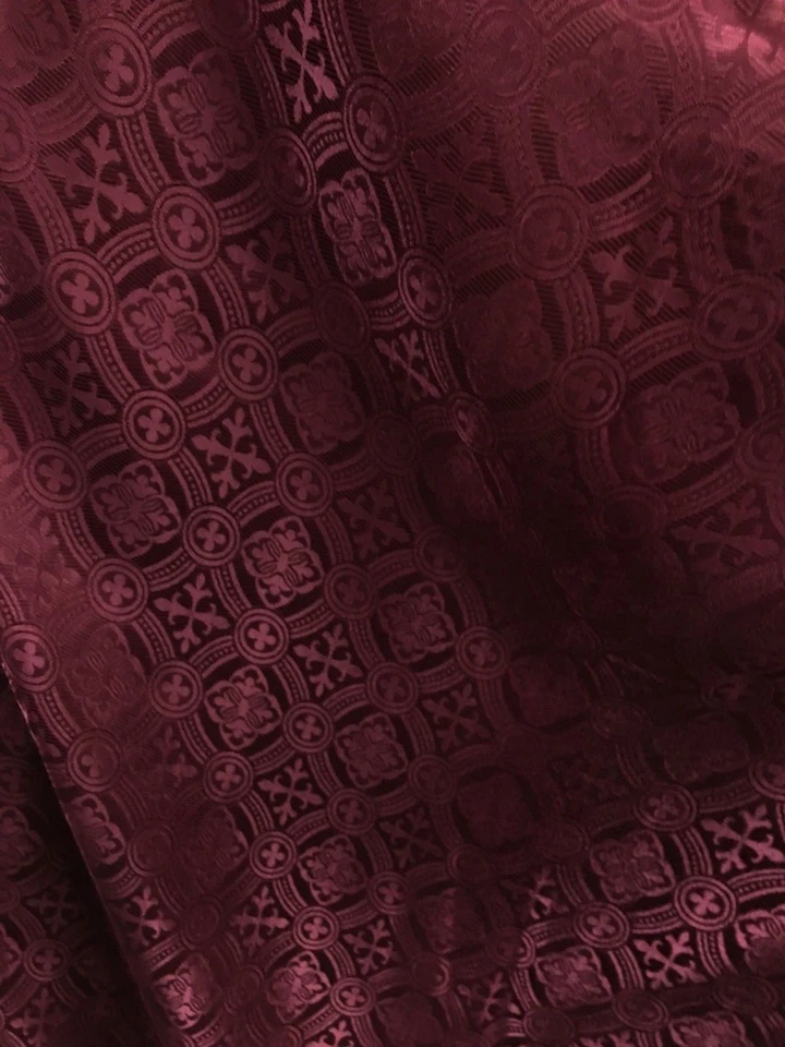BURGUNDY LITURGICAL CROSS BROCADE FABRIC (60 in.) Sold By The Yard - Image 3 of 4