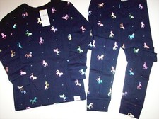 GAP Pajamas Girls 2pc Set Unicorn Print Navy Organic Brushed Cotton 3 Years New