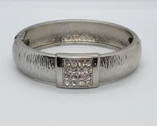 Silver Tone with Rhinestone Hinged Bangle Bracelet