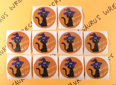 Black Cat In Witch Hat Stickers Set Of 10