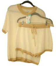 Splendid Women's Size Medium Sweater Knit Tee & Shortie Set Off White NEW