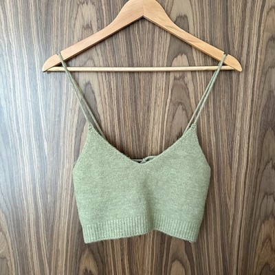 Zara grün Strick Wollmischung V-Ausschnitt Tie Back Träger Cami Cropped Bralet Top S