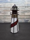 Vintage Tiffany Style Blue White Red Stained Glass Lighthouse Accent Lamp WORKS