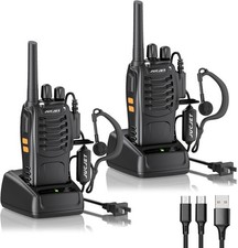 2-Pack Set Long Range Walkie Talkie Two Way Radio W Battery Charger  Earpieces