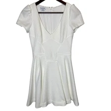 Bebe Crochet Fit and Flare Mini Dress White, size XS