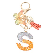 Alphabet S Tassel Butterfly Initial Letter Keychain Orange/Silver, Pack of 1