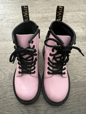 Dr. Martens Kids Boots Pink Sz 12 Patent Leather Lace Up/Zip Combat Ankle GUC
