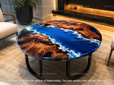 Ocean Wave Epoxy Round Tabletop Live Edge Wood River Centerpiece Furniture Decor