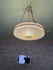 Ceiling Pendant Light Ribbed Cream Acrylic Chains Art Deco  39 X 11 Cm 